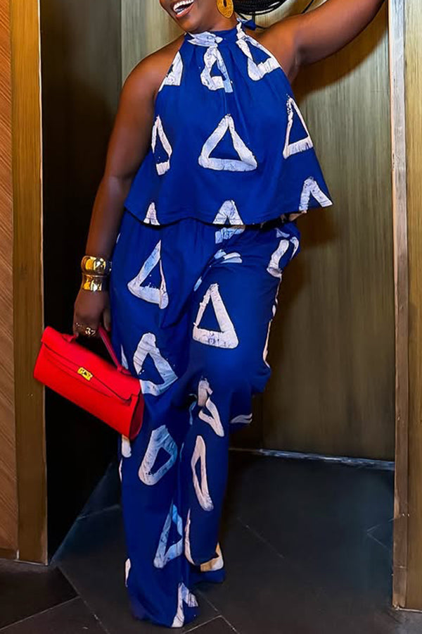 Stylish Halter Graphic Print Top & Pants Set