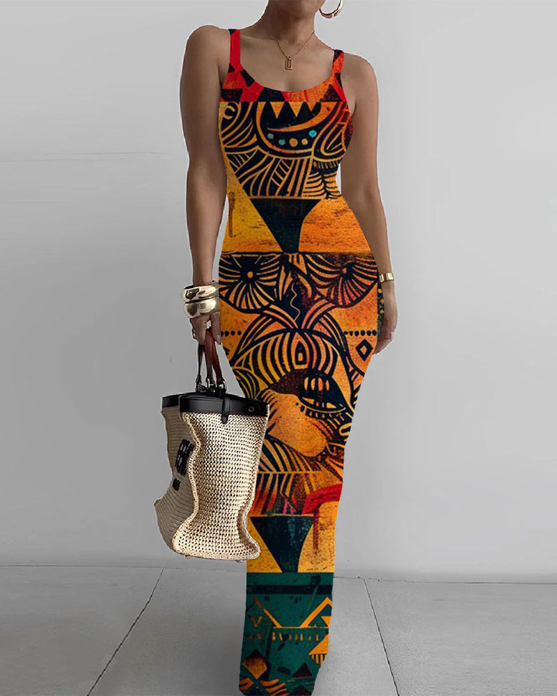 Retro Tribal Print Bodycon Cami Dress
