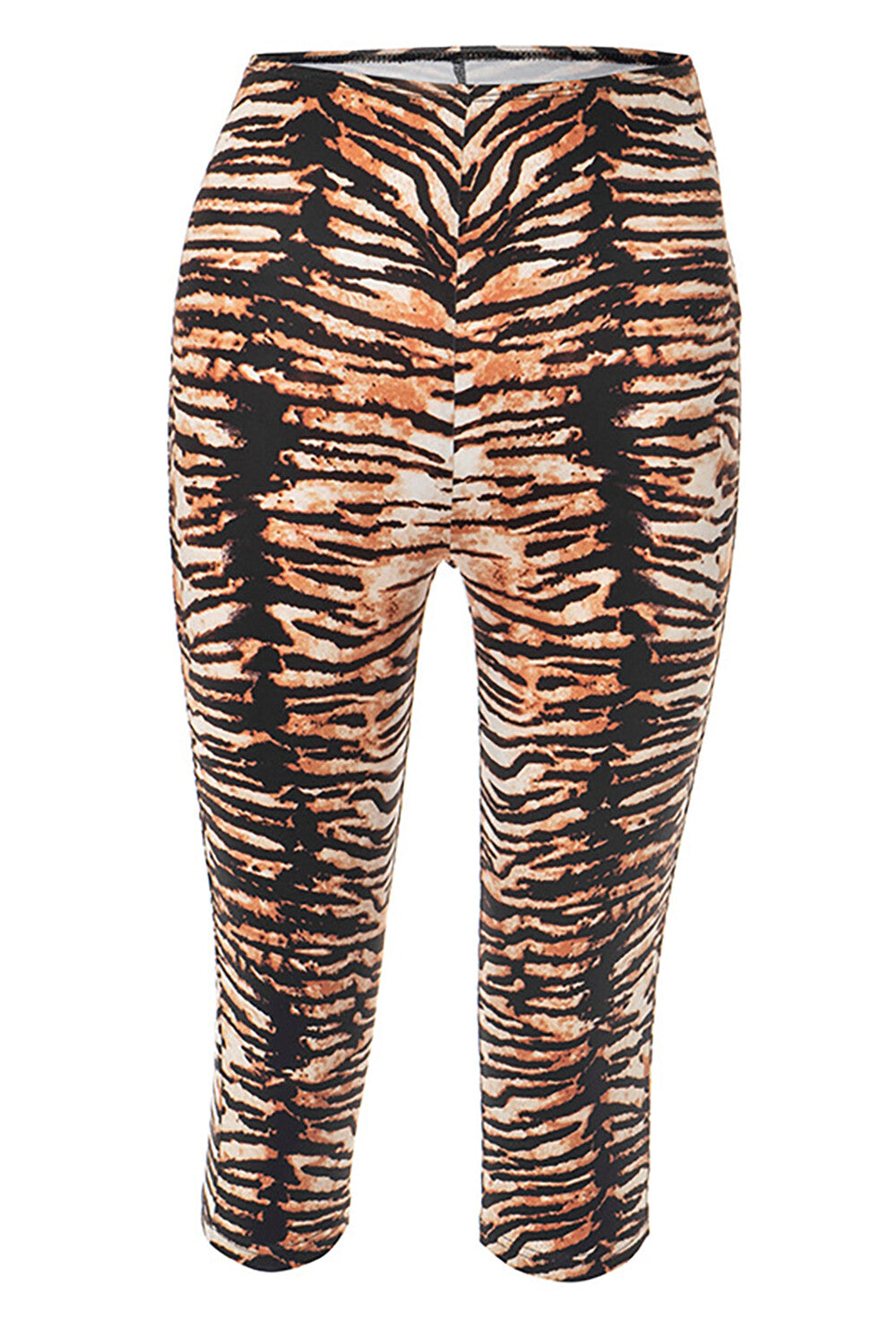 Tiger Pattern Slim Fit Casual Capri Pants-Brown