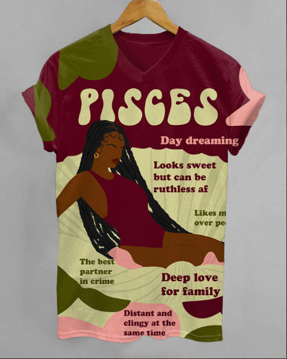 Pisces Girly Season Unisex V-neck Short Sleeve Tshirt