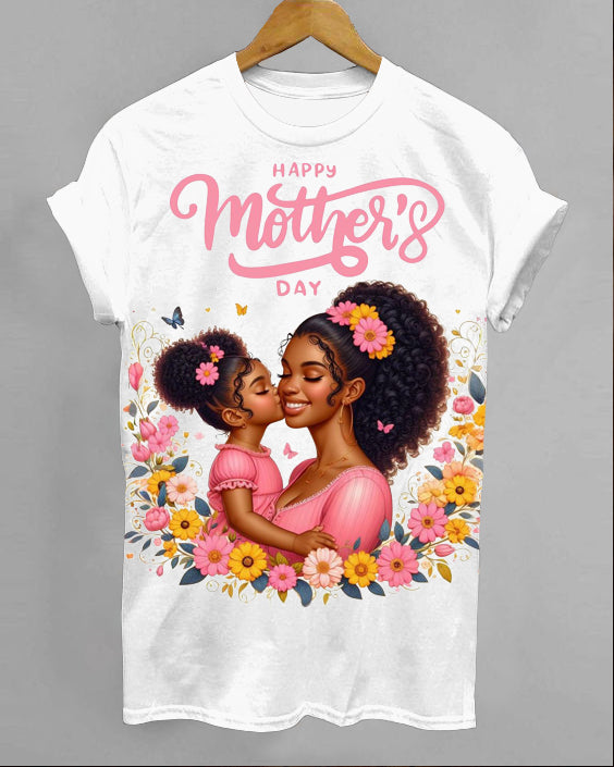 Happy Mother's Day Crew Neck Short Sleeve Cotton T-shirt