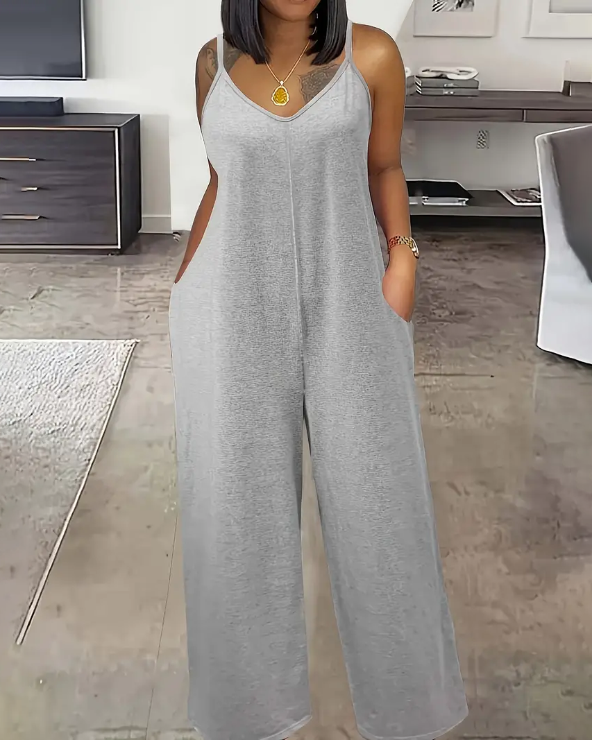 Women's Casual Crew Neck Twist Gray Jumpsuit