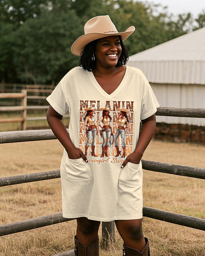 Melanin Cowgirl Swag Casual V-neck Pocket Dress