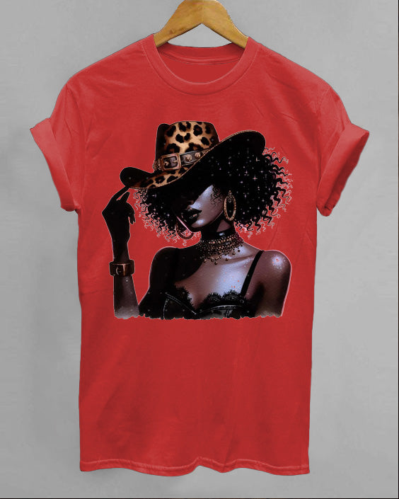 Cool Black CowGirl Crew Neck Short Sleeve Cotton T-shirt