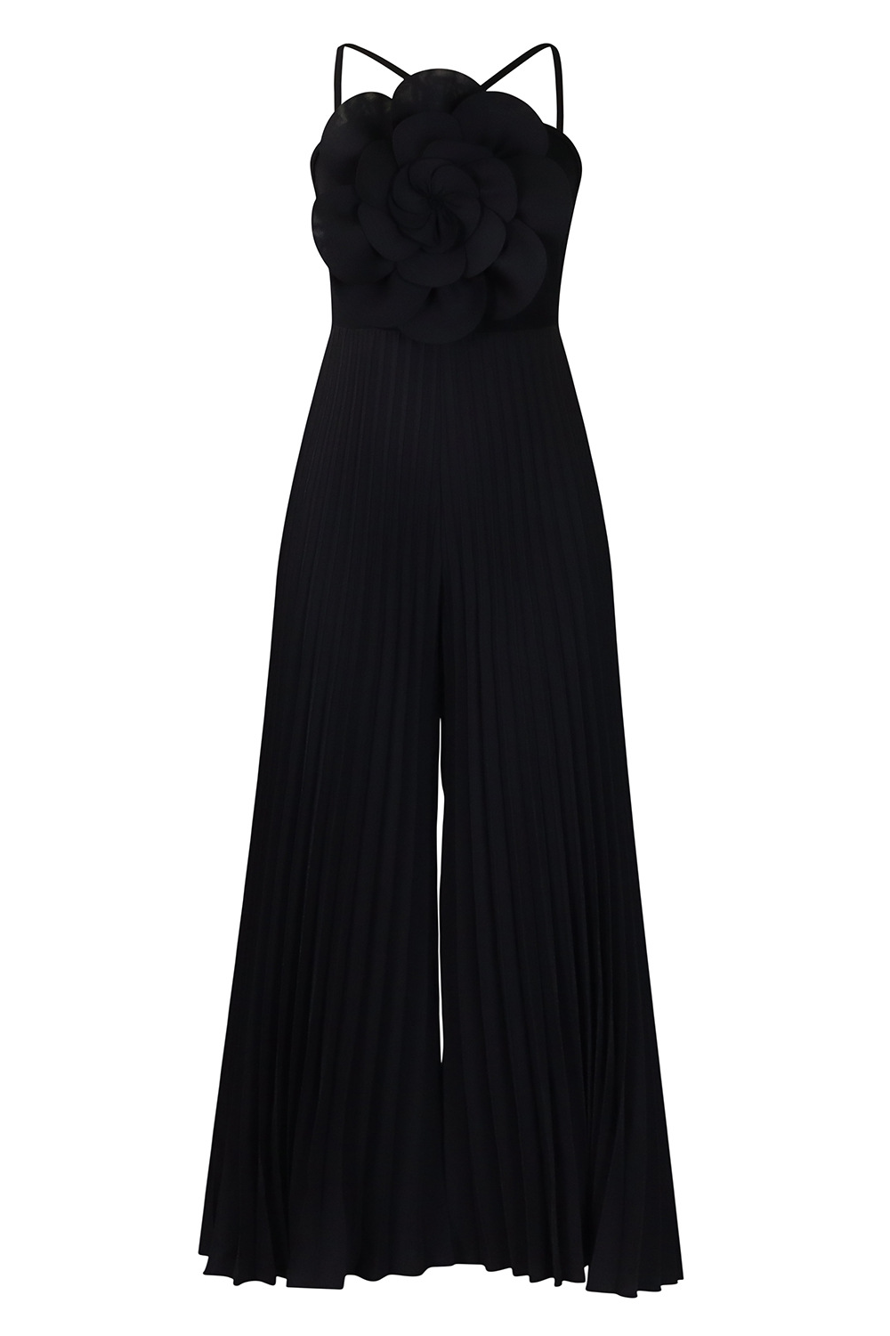 3D Flower Decor Pleated Wide Leg Sleeveless Jumpsuit-Yellow