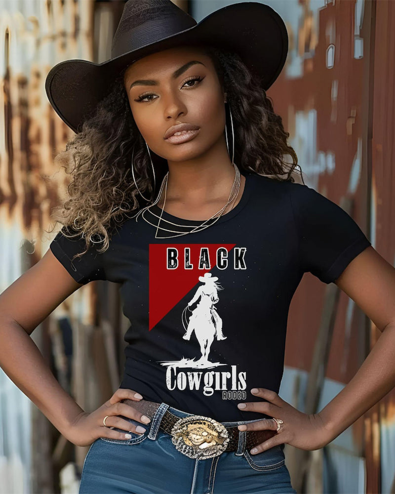 I Am Black Cowgirl Rodeo Crew Neck Short Sleeve Cotton T-shirt