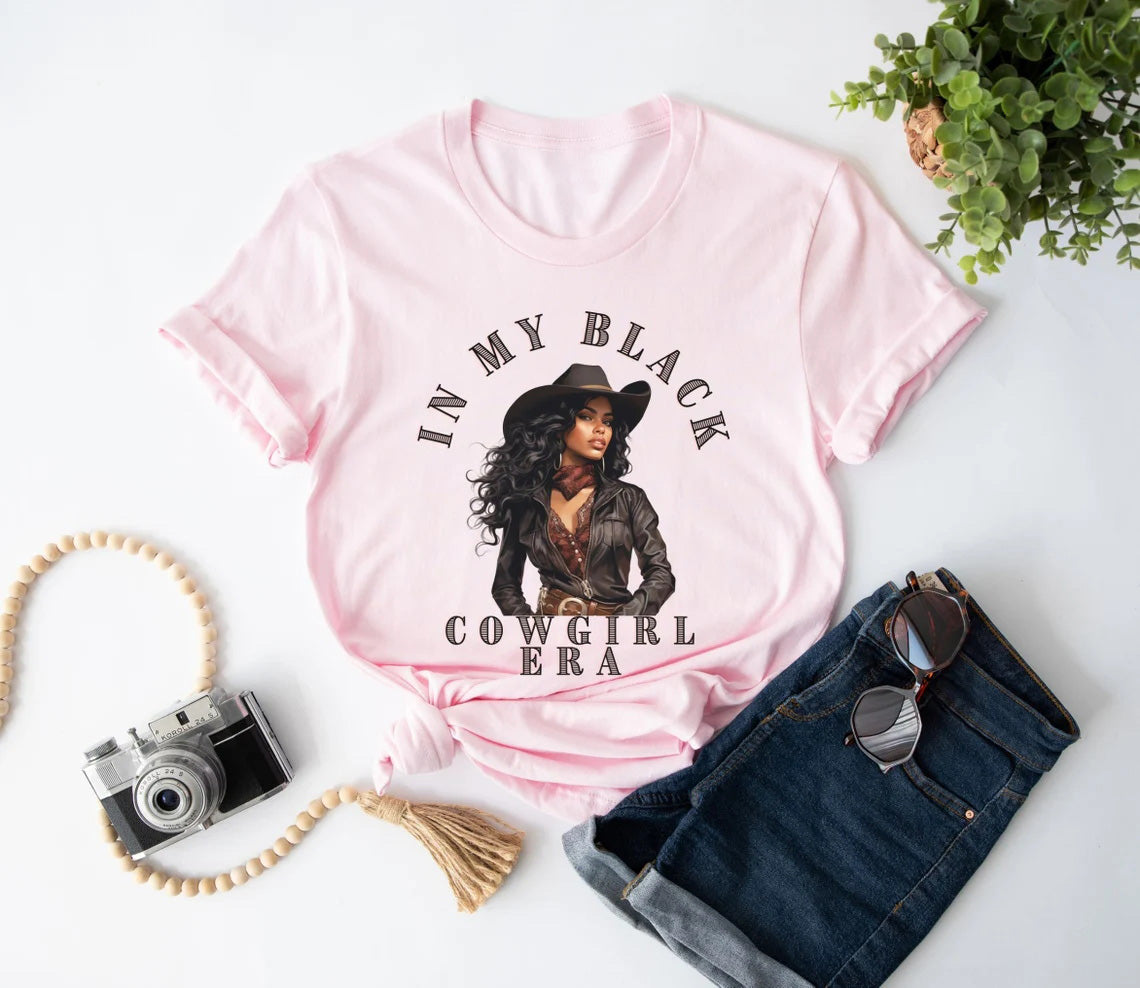 Melanin In My Black Cowgirl Era Crew Neck Short Sleeve Cotton T-shirt