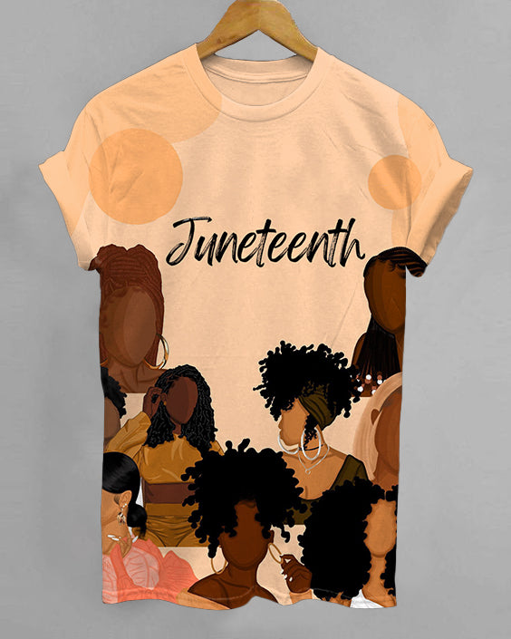 Black Woman Celebrate Juneteenth Together Print Crew Neck Short Sleeve Tshirt