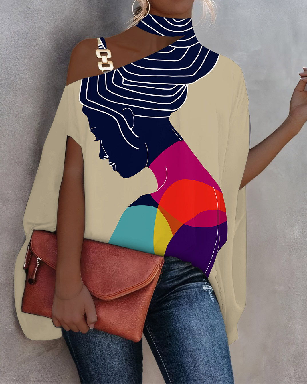 Black Woman Illustration One Shoulder Blouses Shirt