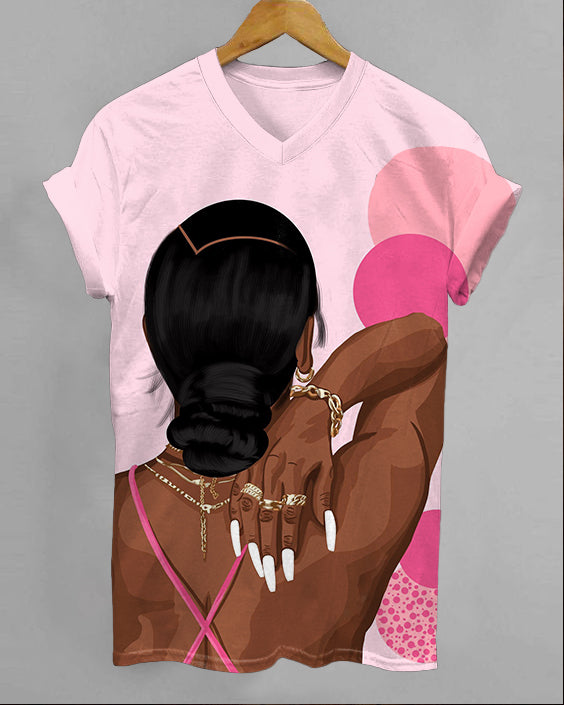 Nail Art for Brown Women V-neck Short Sleeve Tshirt