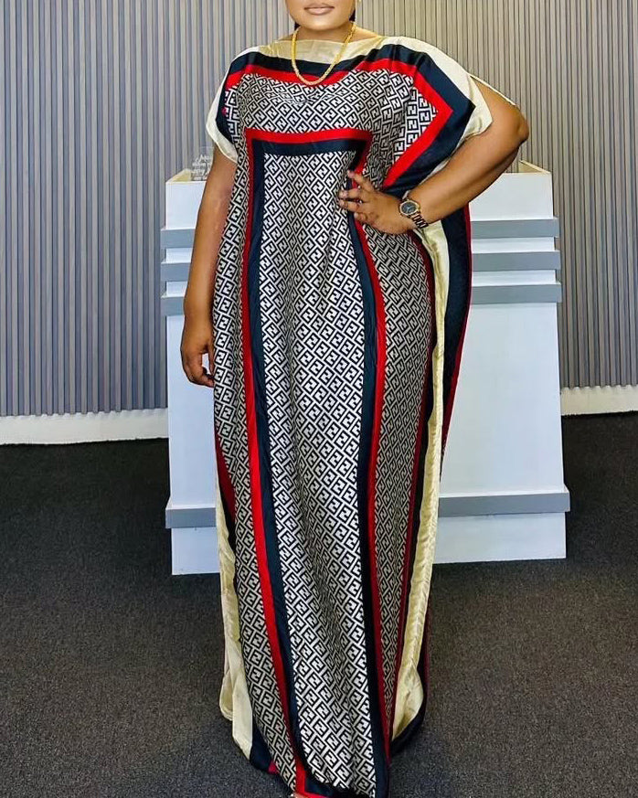 Round Neck Line Letter Stitching Elegant Robe Dress(Includes Headscarf)