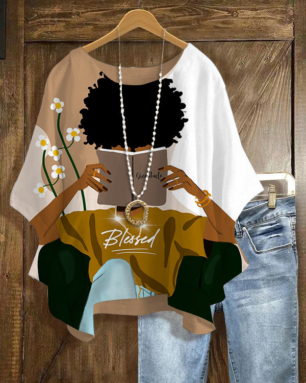 Blessed Afro Girl Crew Neck Casual Blouses