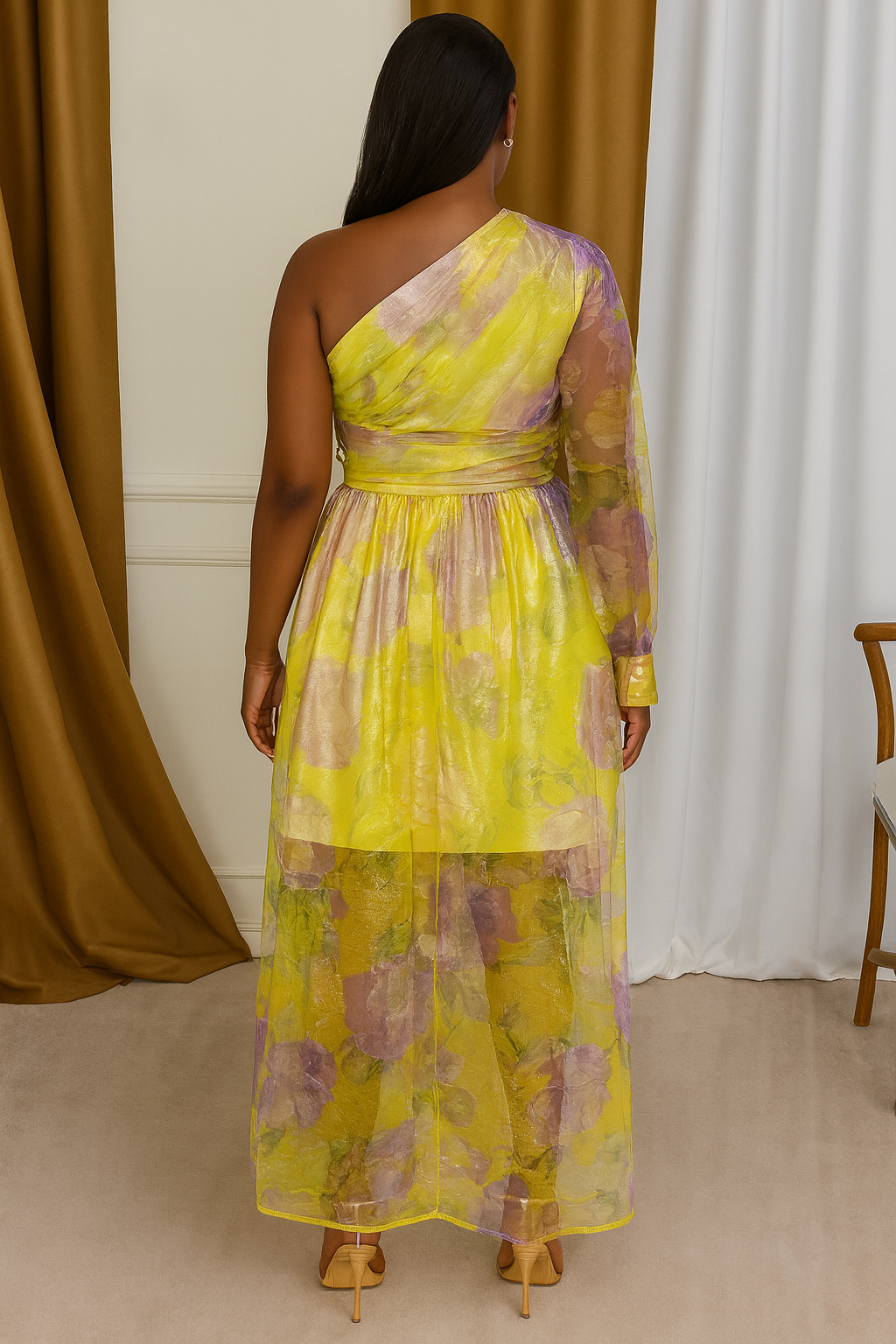 Mesh Slant Shoulder Casual Fashion Dress