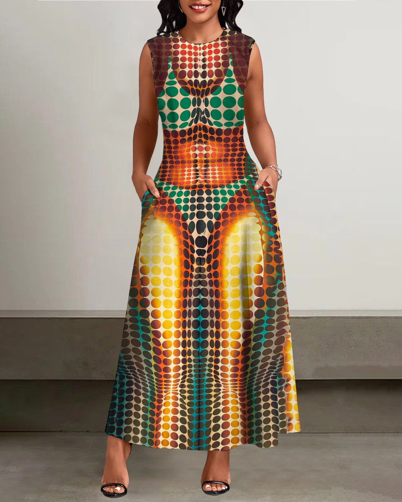 Sexy Colorful Dots Body Print Pockets Casual Dress