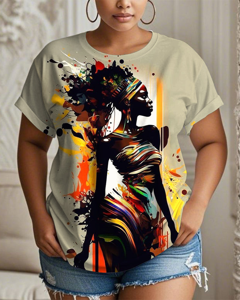 Fashion Art Prints Crew Neck Short Sleeve T-shirt