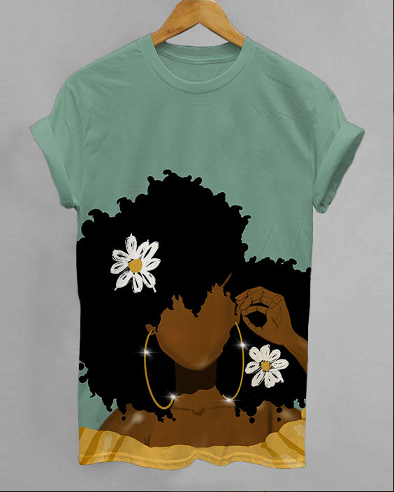 Afro Daisy Girl Crew Neck Short Sleeve Shirt