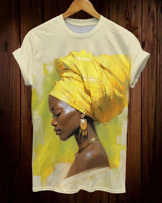 Retro Yellow Headscarf Women Short Sleeve Tshirt