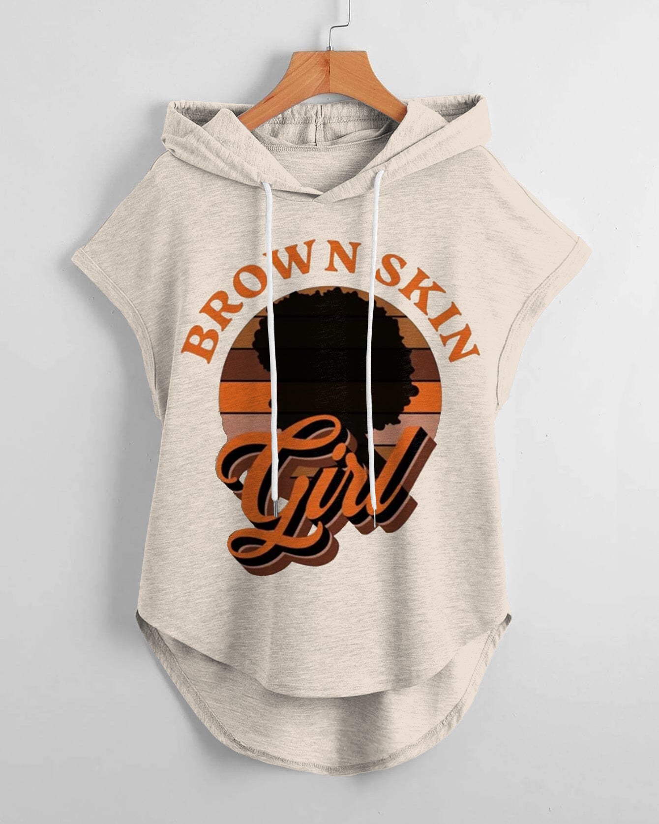 Black Girl Brown Skin Girl Hem Drawstring Hooded Tee