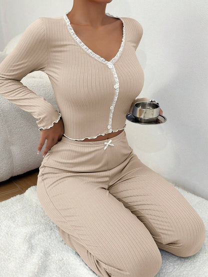 Long-sleeved Pants Slim Sexy Lace Pajama Set