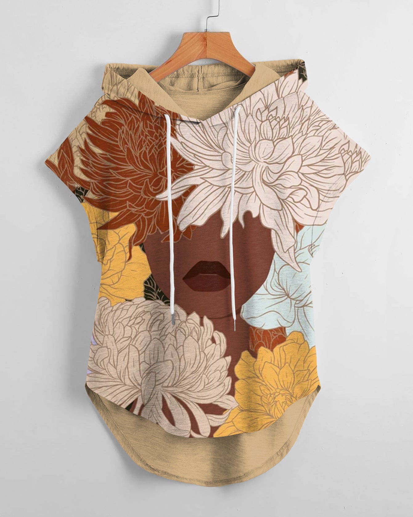 Daisy Brown Girl Art Hem Drawstring Hooded Tee