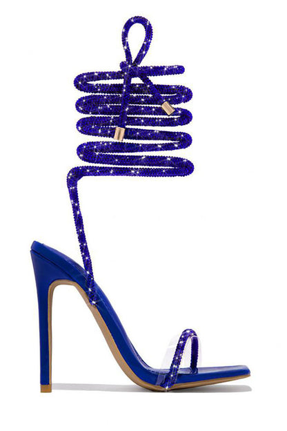 Rhinestone Strappy Square Toe Party Stiletto Sandals