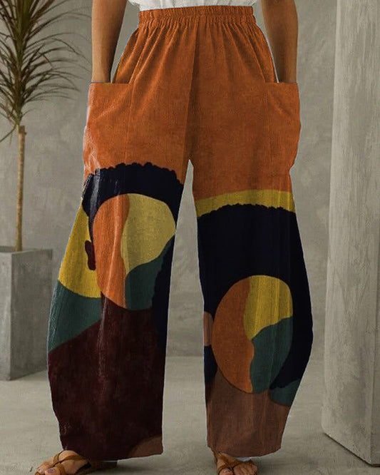 Artistic personality black girls boys printed casual trousers