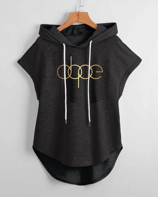 Black Dope Hem Drawstring Hooded Tee