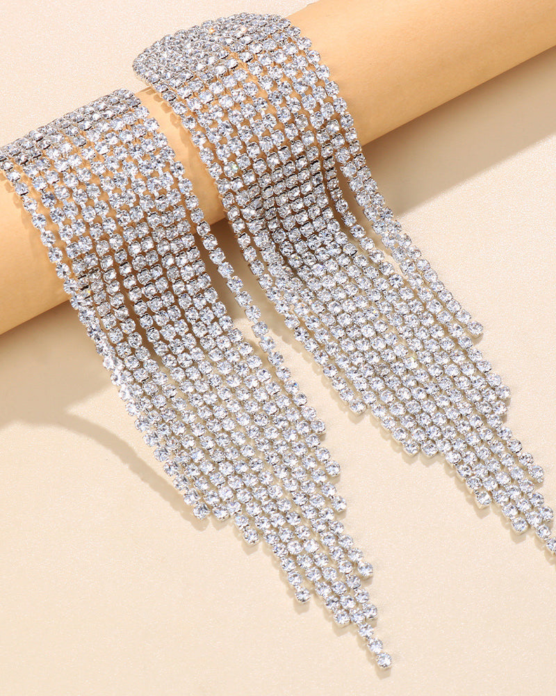 Super Sparkling Rhinestones Long Tassel Earrings