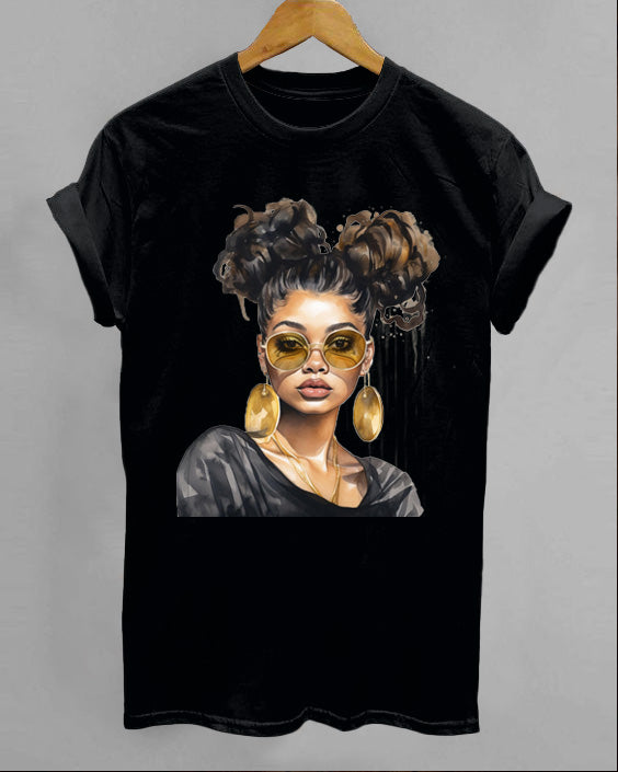 Fashionable Black Girl Printed T-Shirt