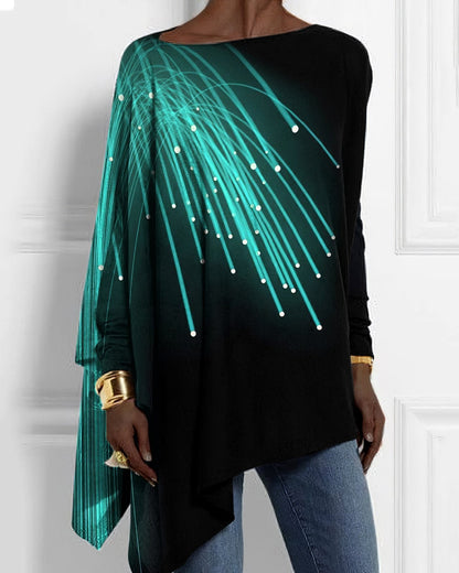 Fluorescent Colored Lines Long Sleeve Loose Hem Top