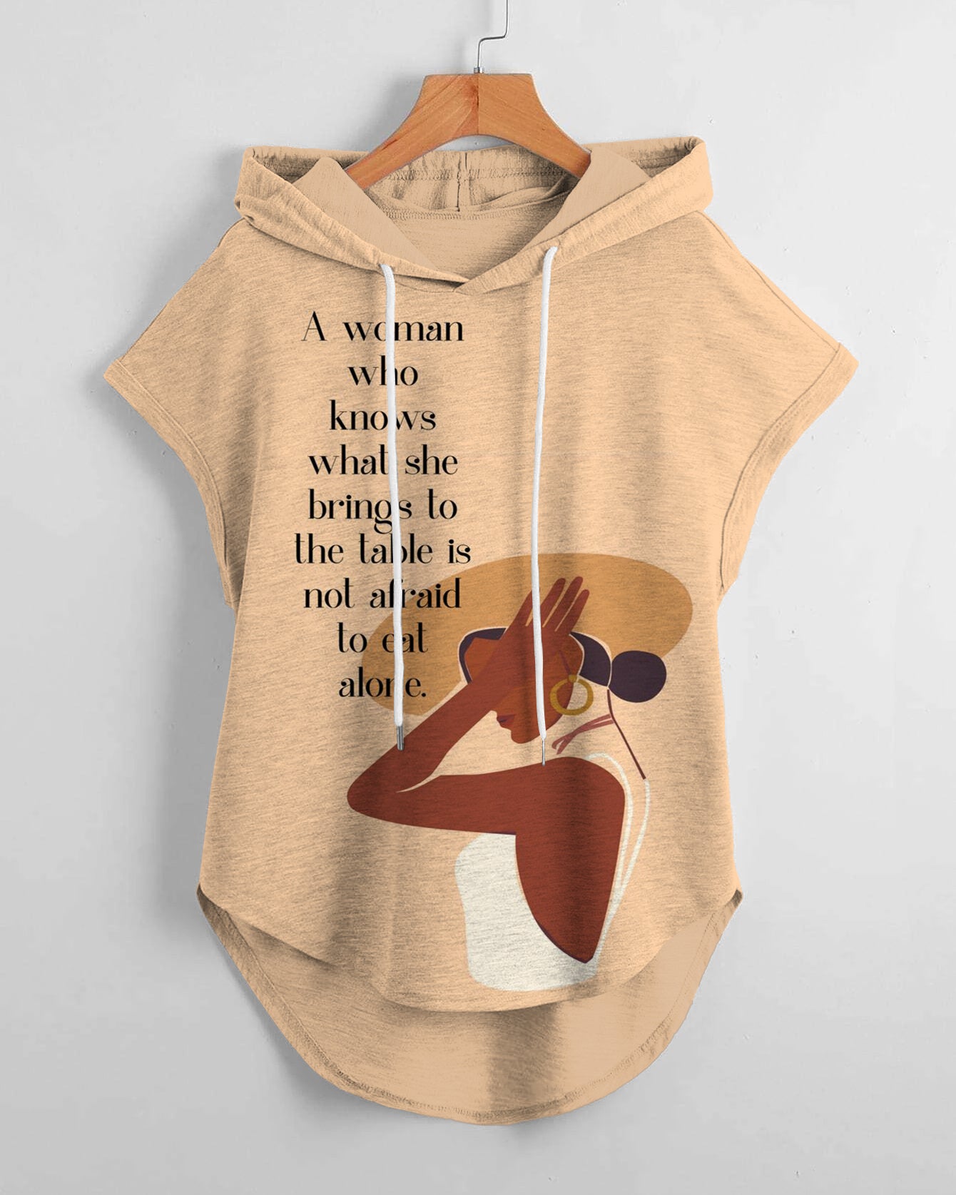 Don't Be Afraid of Being Alone Low Hem Drawstring Hooded Tee