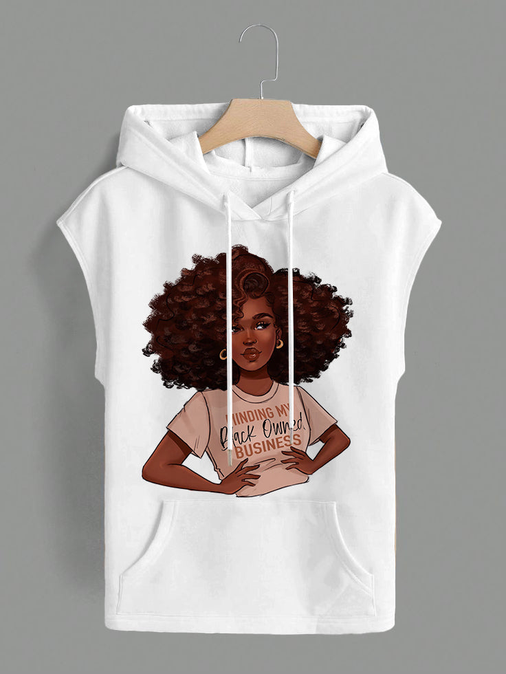 Minding My Black Owned Business Pocket Drawstring Hooded Tee