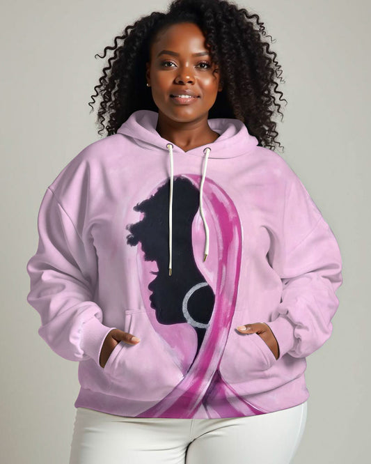 Women Afro Girl Breast Cancer Awareness Print Long-sleeved Hoodie