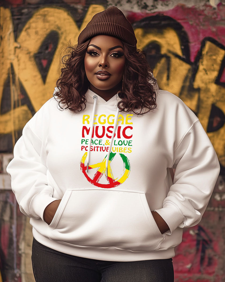 Women's Black Reggae Hip Hop Slogan Hoodie