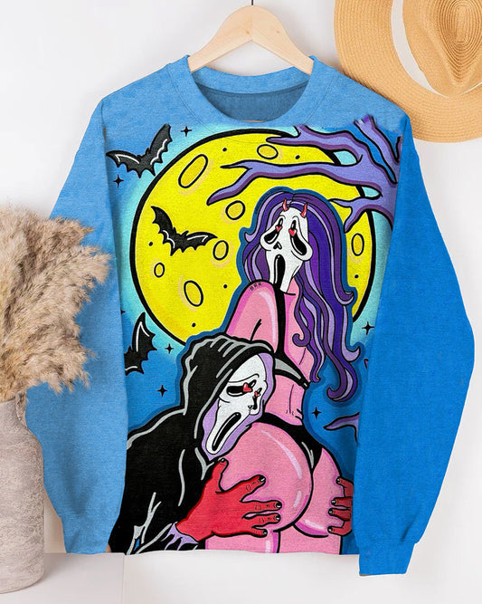 Halloween Funny Scream Painting Cartoon Print Long Sleeve Sweatshirt