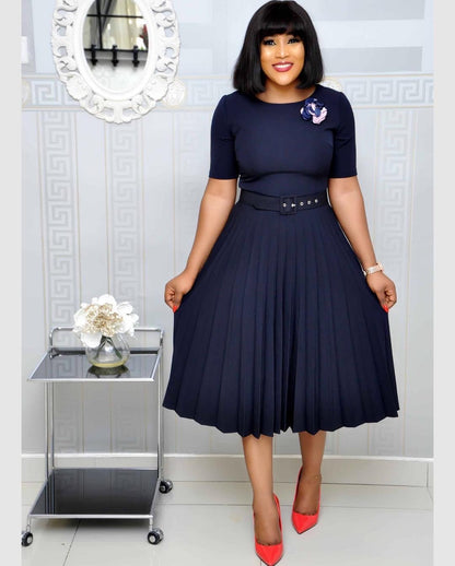 New Summer round Neck Mid-Length Pleated Skirt plus Size Dress