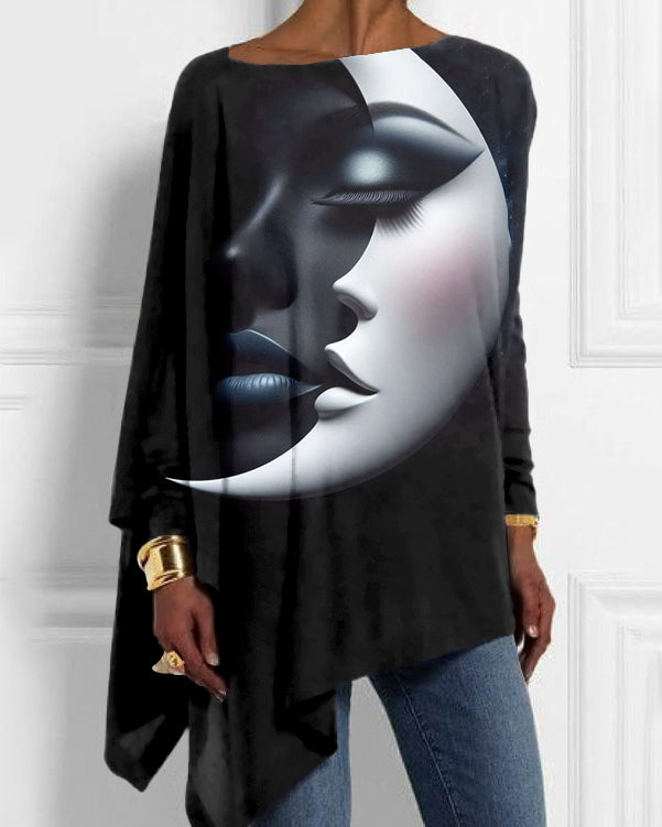 Moon Women Art Painting Off-shoulder Irregular Top