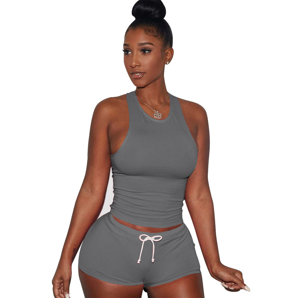 Street Style Breathable Sweat Absorbing Sport Pants Suit Two-Piece Cotton