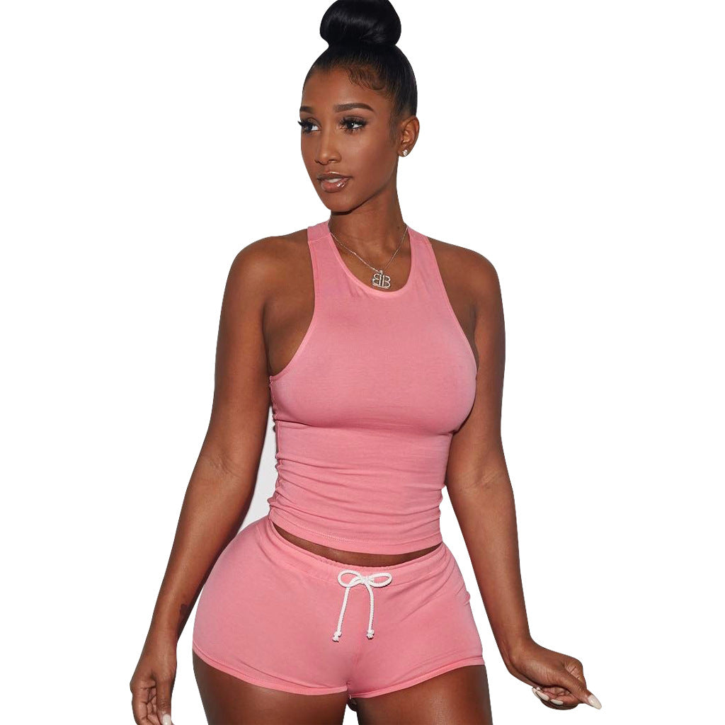 Street Style Breathable Sweat Absorbing Sport Pants Suit Two-Piece Cotton