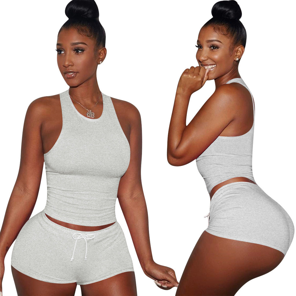 Street Style Breathable Sweat Absorbing Sport Pants Suit Two-Piece Cotton