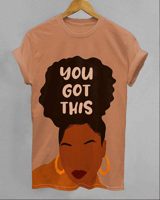 You Got This Letter Cartoon Print Crew Neck Short Sleeve Shirt