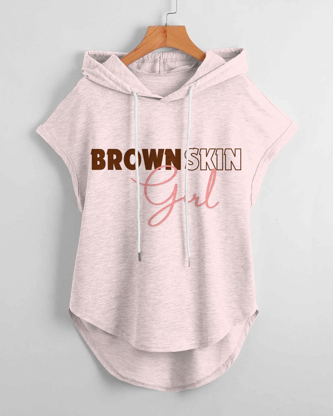 Brown Skin Girl Hem Drawstring Hooded Tee