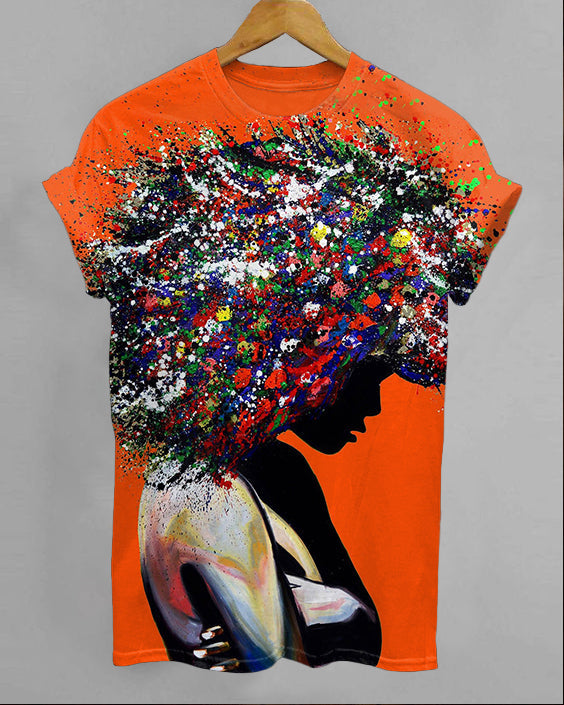 Afro Girl Oil Painting Unisex Short Sleeve Tshirt