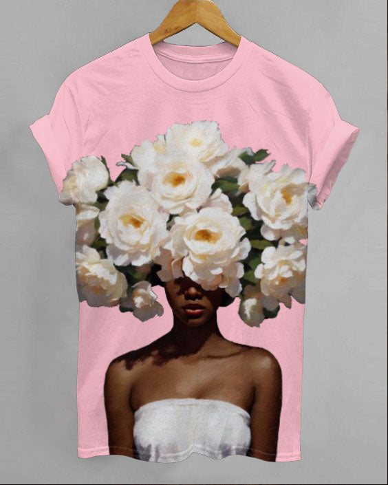 Black Woman Head Flowers Unisex Short Sleeve Tshirt