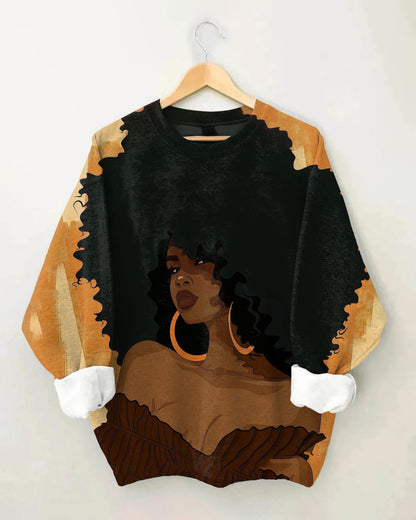 Women's Retro Afro Color Sexy Gold Earrings Long Sleeve Sweatshirt