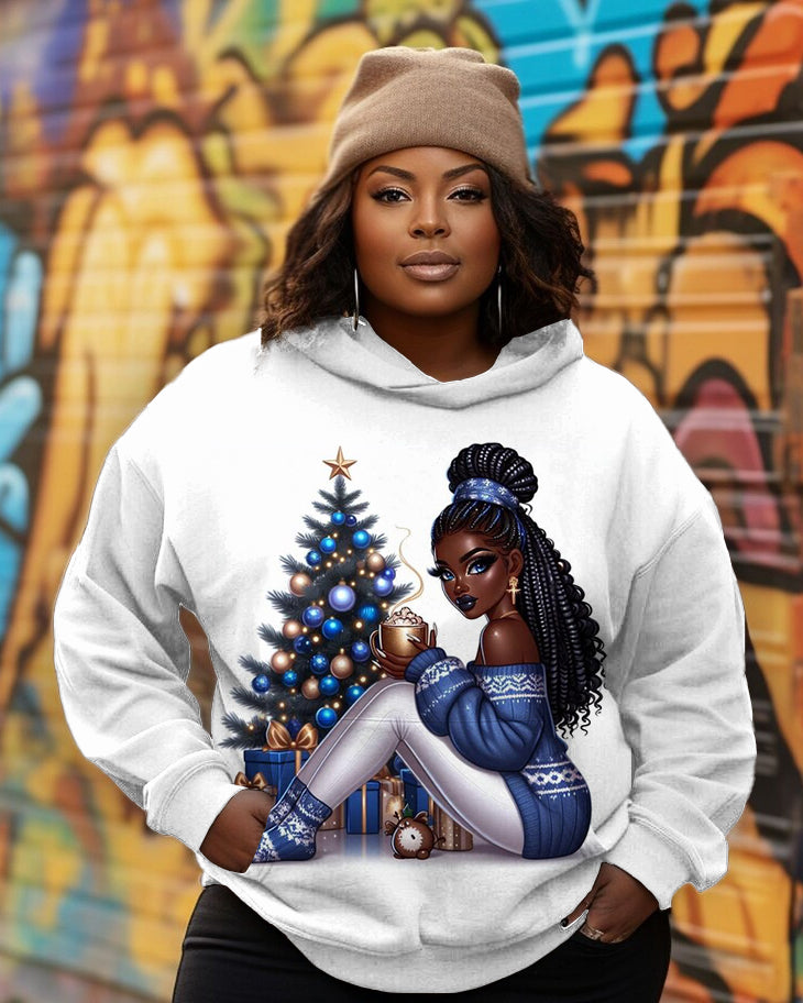 Christmas Tree Cartoon Girl Long-sleeved Hoodie