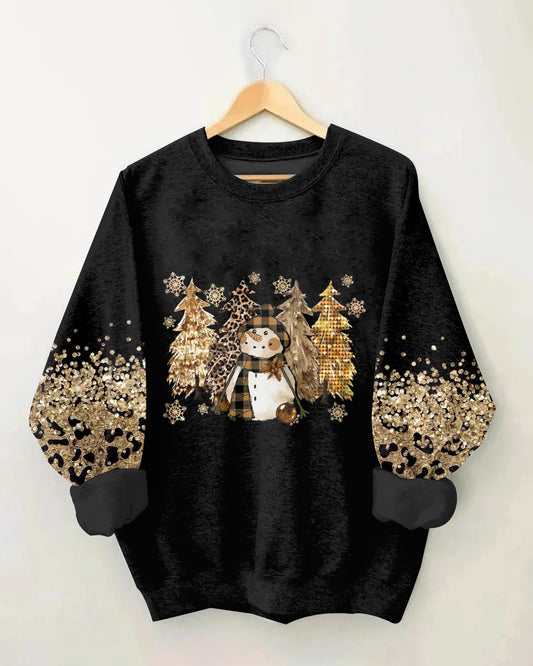 Daily Christmas Tree Snowman Print Long-sleeved Sweatshirt