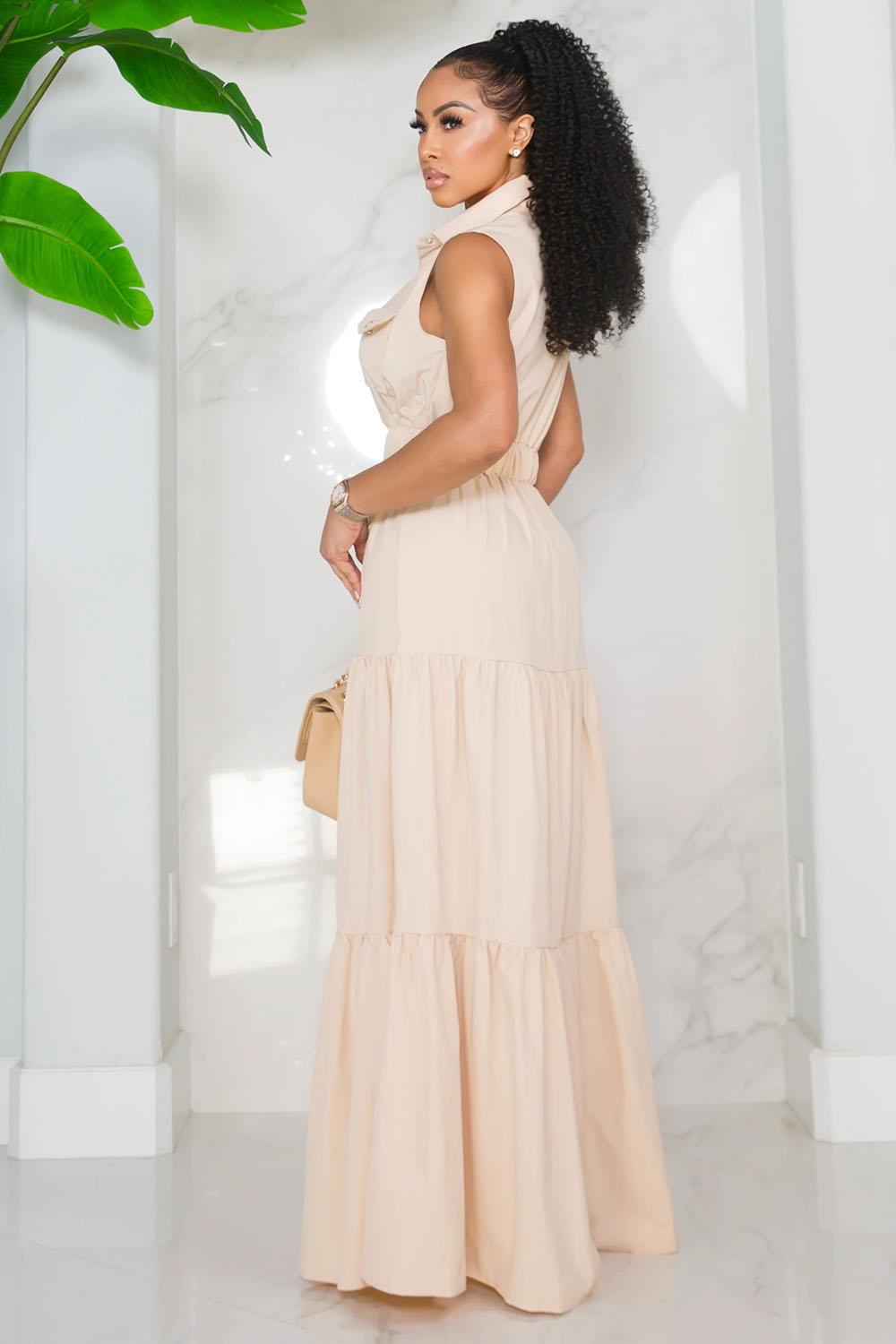 Cargo Pocket Tiered Cinched Sleeveless Daily Maxi Dresses-Orange