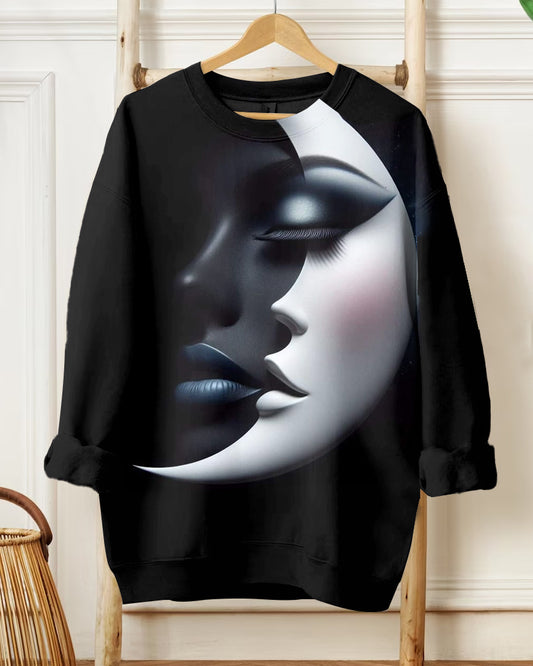 Sun Moon Face Art Long Sleeve Sweatshirt