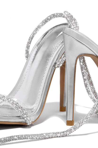 Rhinestone Strappy Square Toe Party Stiletto Sandals